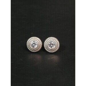 Sterling Silver CZ Rope Border Stud Earrings